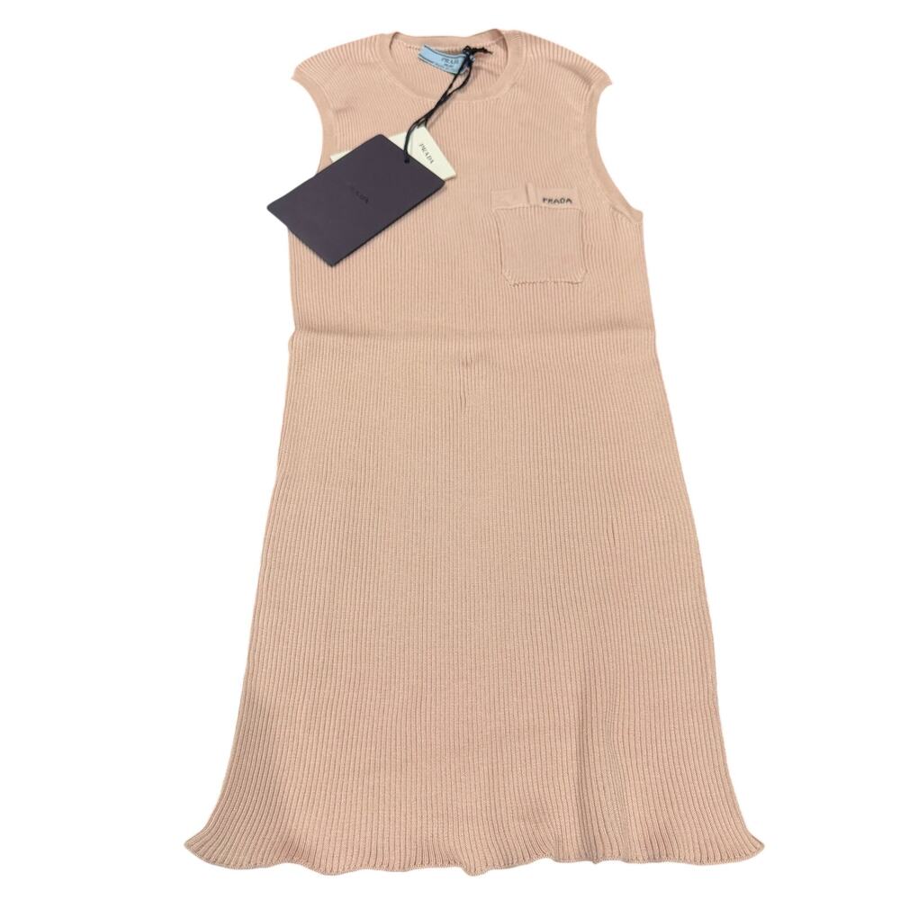 NWT Prada Ribbed Patch-Pocket Silk Top in Pink (40)